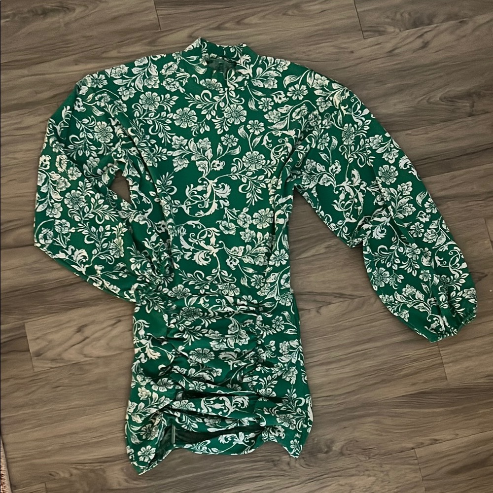 Green Floral Long Sleeve Dress
